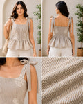 Striped Brasso Peplum Top with Tie-Up Straps